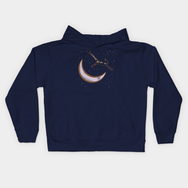 The Giraffe Jumps Over the Moon Kids Hoodie by LochNestFarm